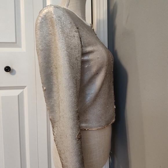 😍EUC TED BAKER LONDON Blubele Sequined Cropped Cocktail Jacket, White/Gold, 0 - Picture 9 of 15